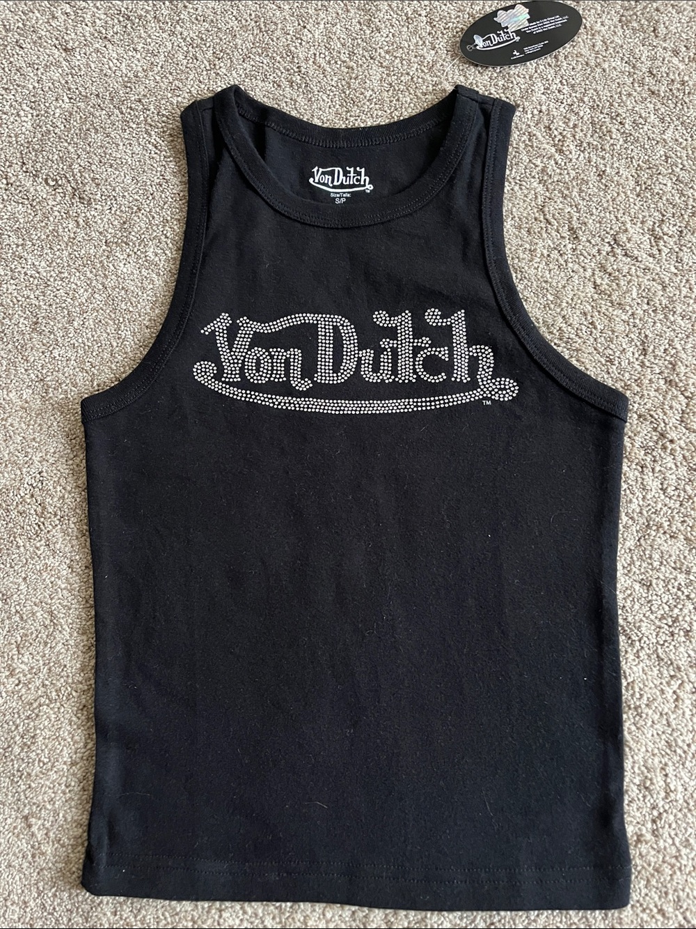 Von Dutch Black Tank with Silver Rhinestone Logo